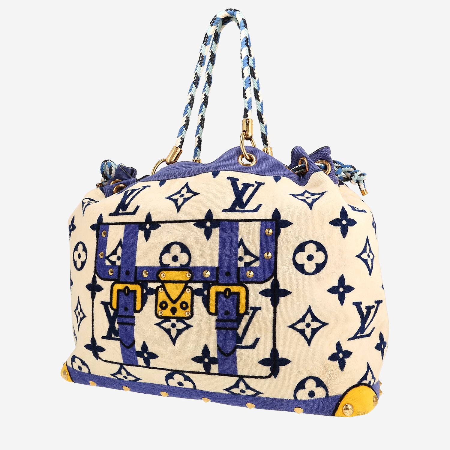 Sac cabas Louis Vuitton Trunk Editions Limitées en tissu-éponge noir blanc et bleu