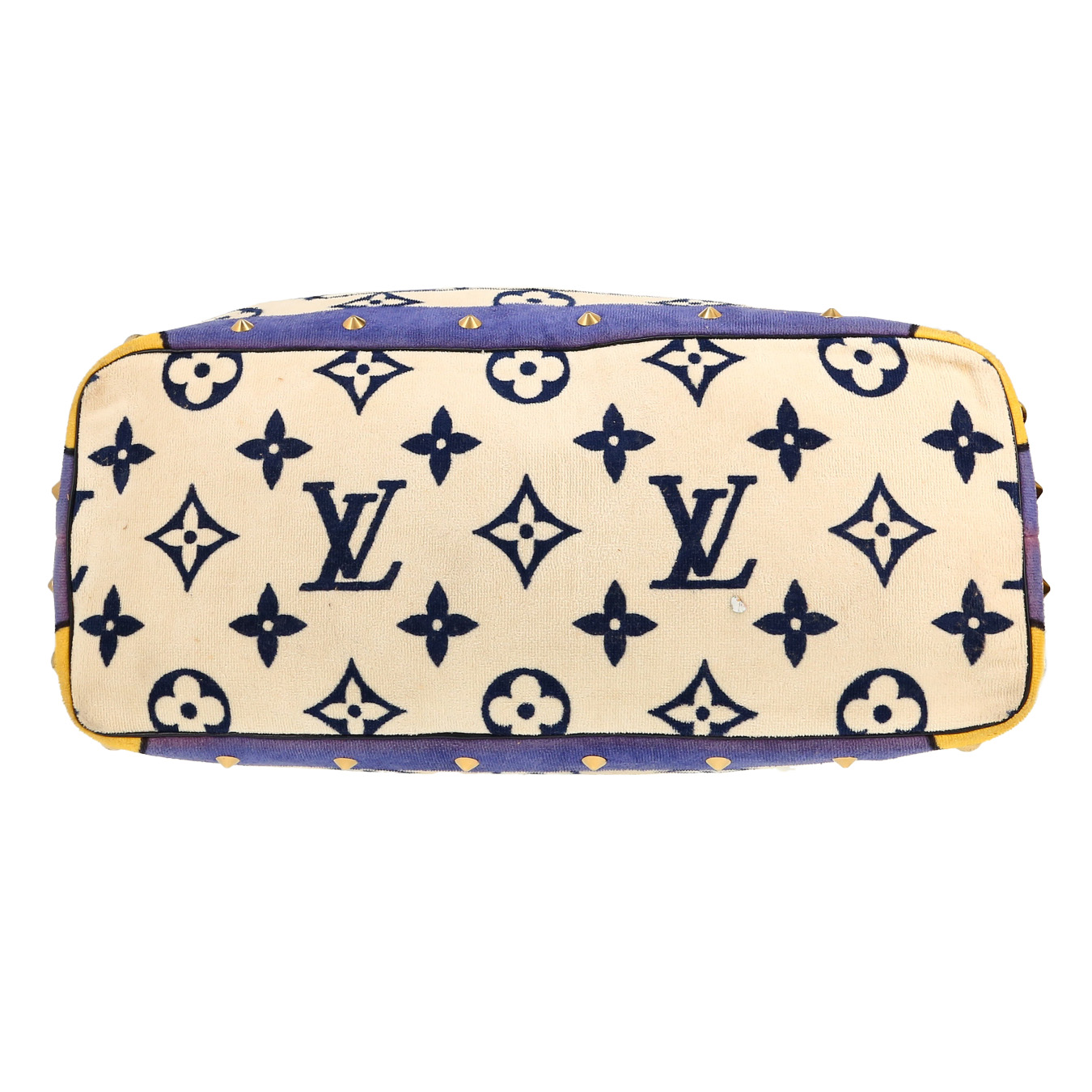 Shopping bag Louis Vuitton Trunk  Editions Limitées in tessuto di spugna nero bianco e blu - Detail D1