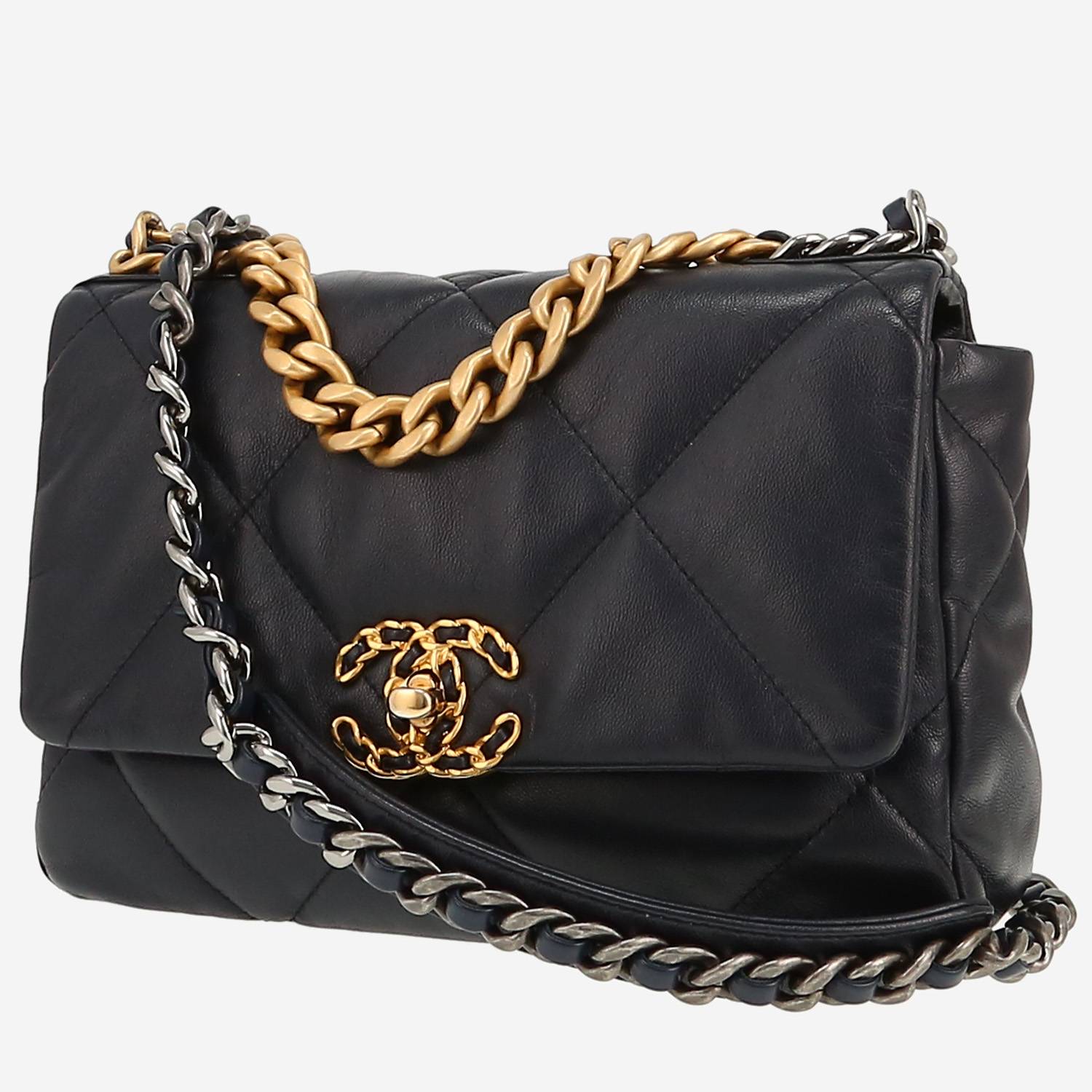 Borsa a tracolla Chanel  19 in pelle trapuntata blu marino