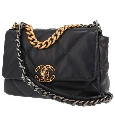 Borsa a tracolla Chanel  19 in pelle trapuntata blu marino