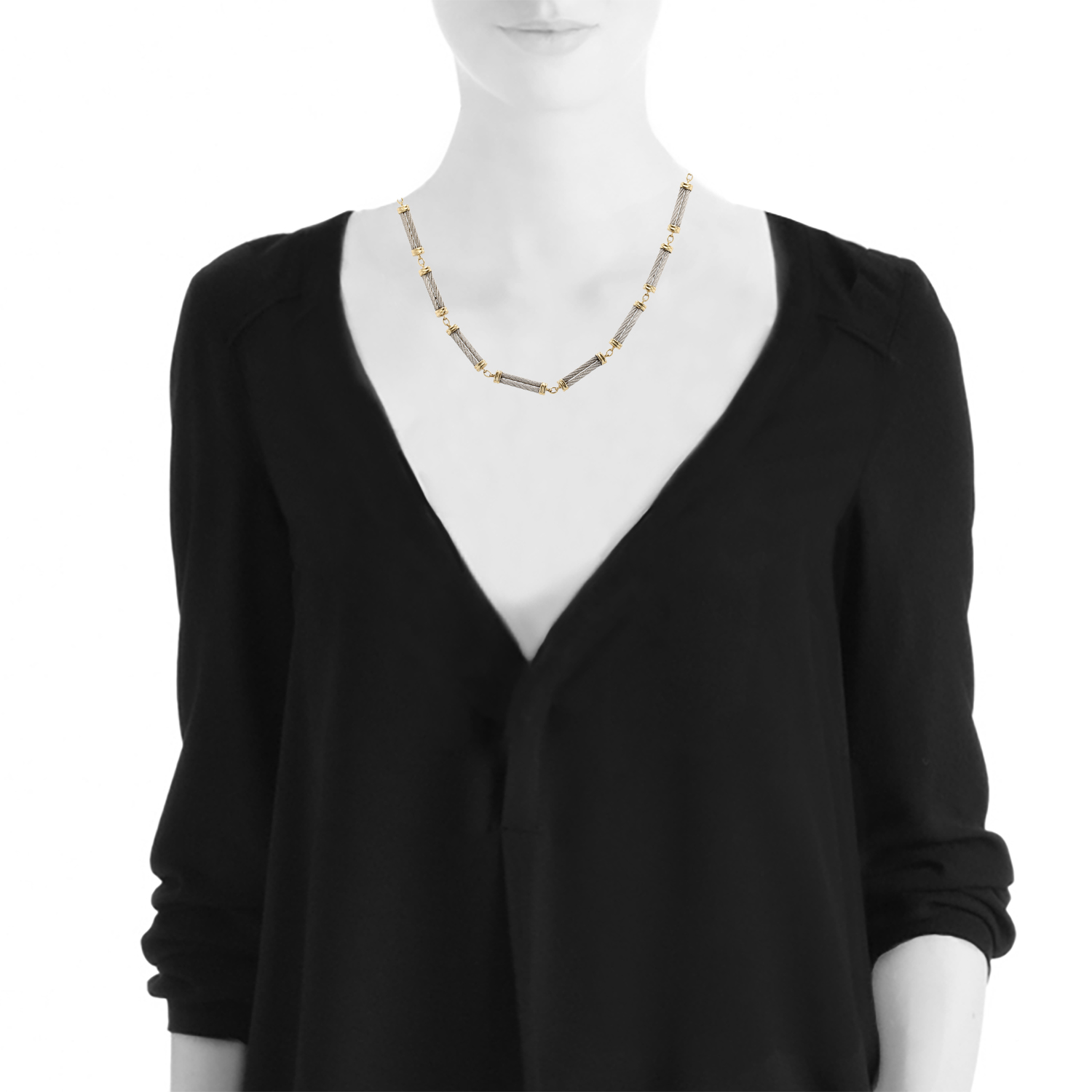 Fred Force 10 necklace in yellow gold and stainless steel - Detail D1