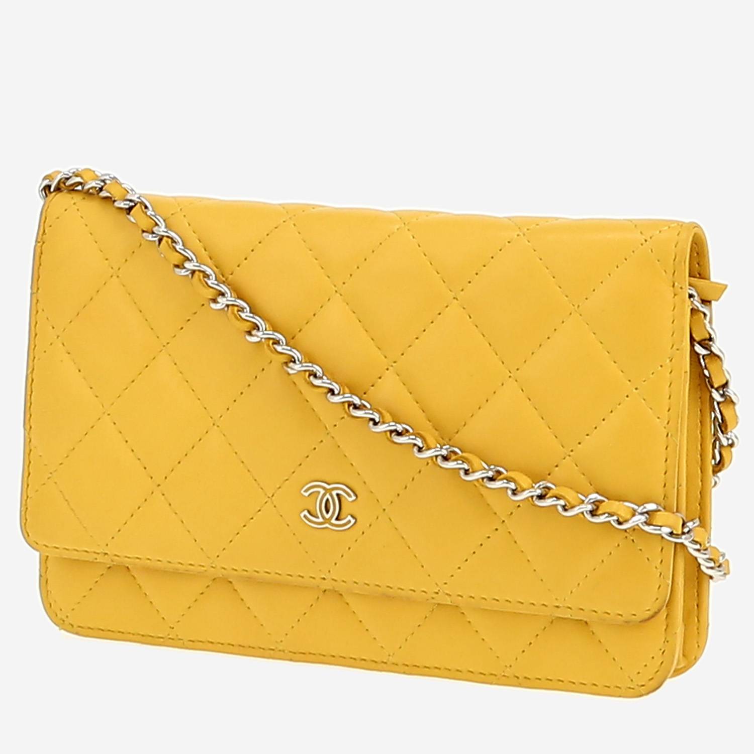 Chanel  Wallet on Chain shoulder bag  in yellow quilted leather