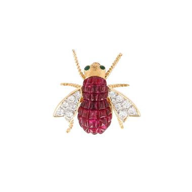Fred  brooch in yellow gold, ruby and diamonds