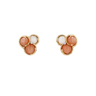 Pendientes con clip Vintage  de oro amarillo, piedra lunar y diamantes