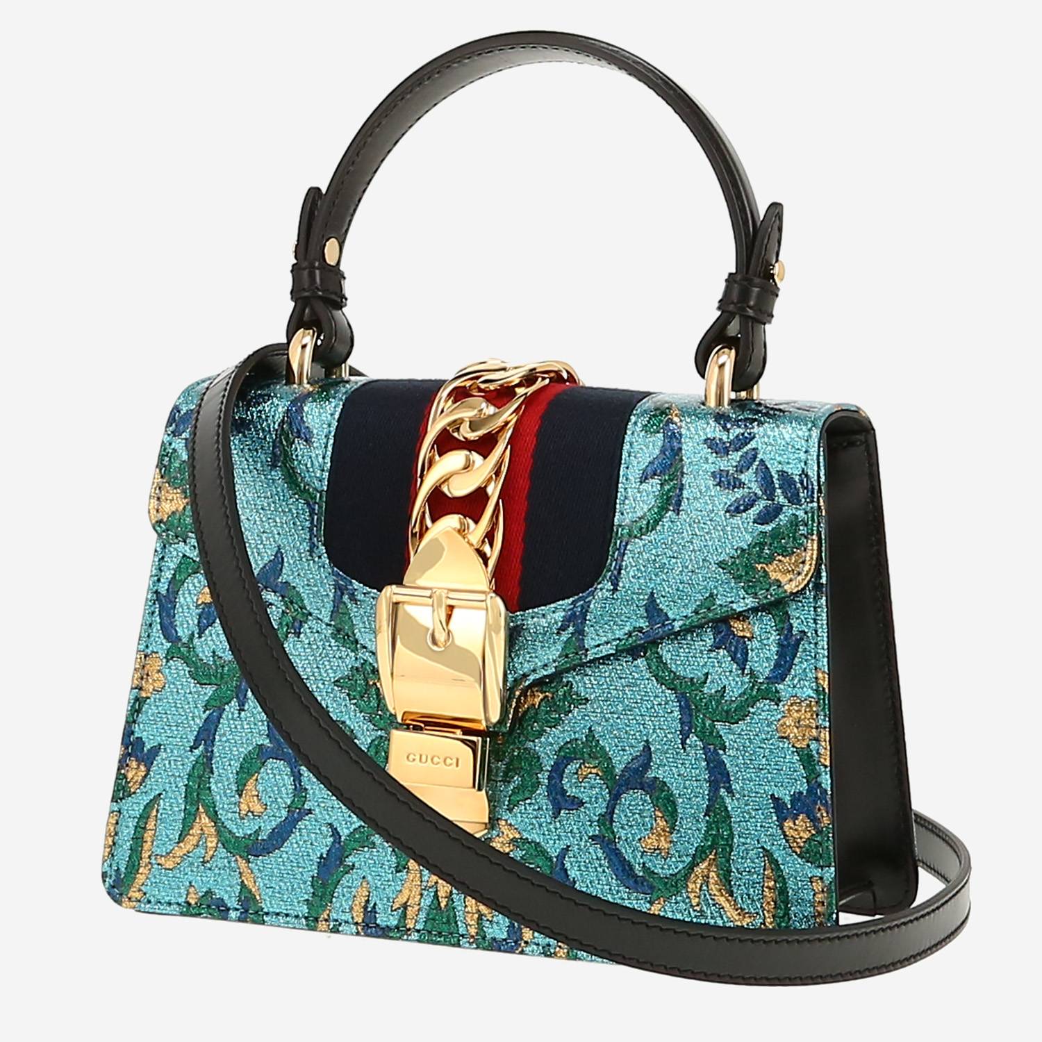 Gucci  Sylvie shoulder bag  in blue canvas  and black leather