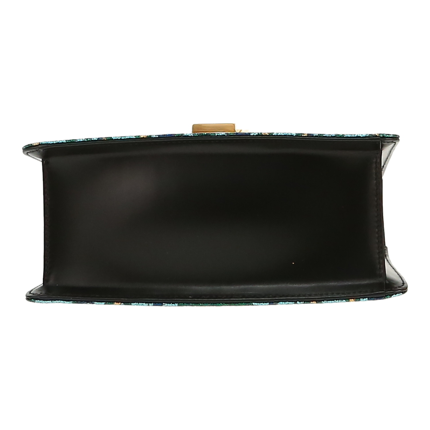 Sac bandoulière Gucci  Sylvie en toile bleue et cuir noir - Detail D1