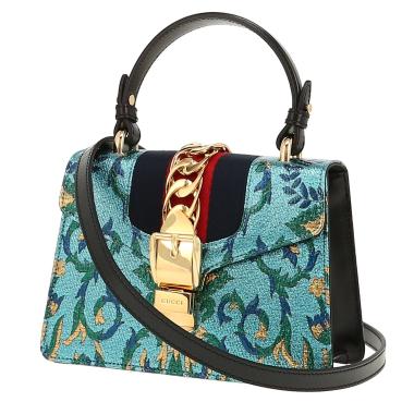 Borsa a tracolla Gucci  Sylvie in tela blu e pelle nera