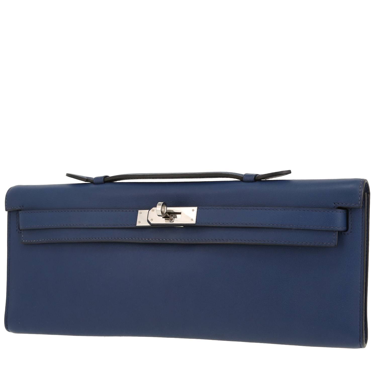 Pochette Hermès Kelly Cut en cuir epsom bleu