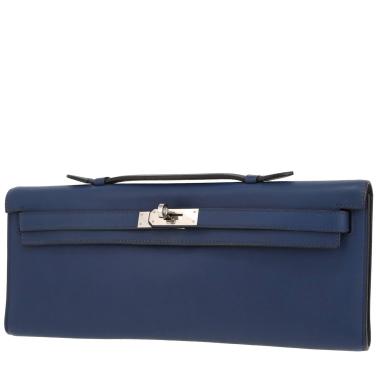 Pochette Hermès  Kelly Cut en cuir epsom bleu
