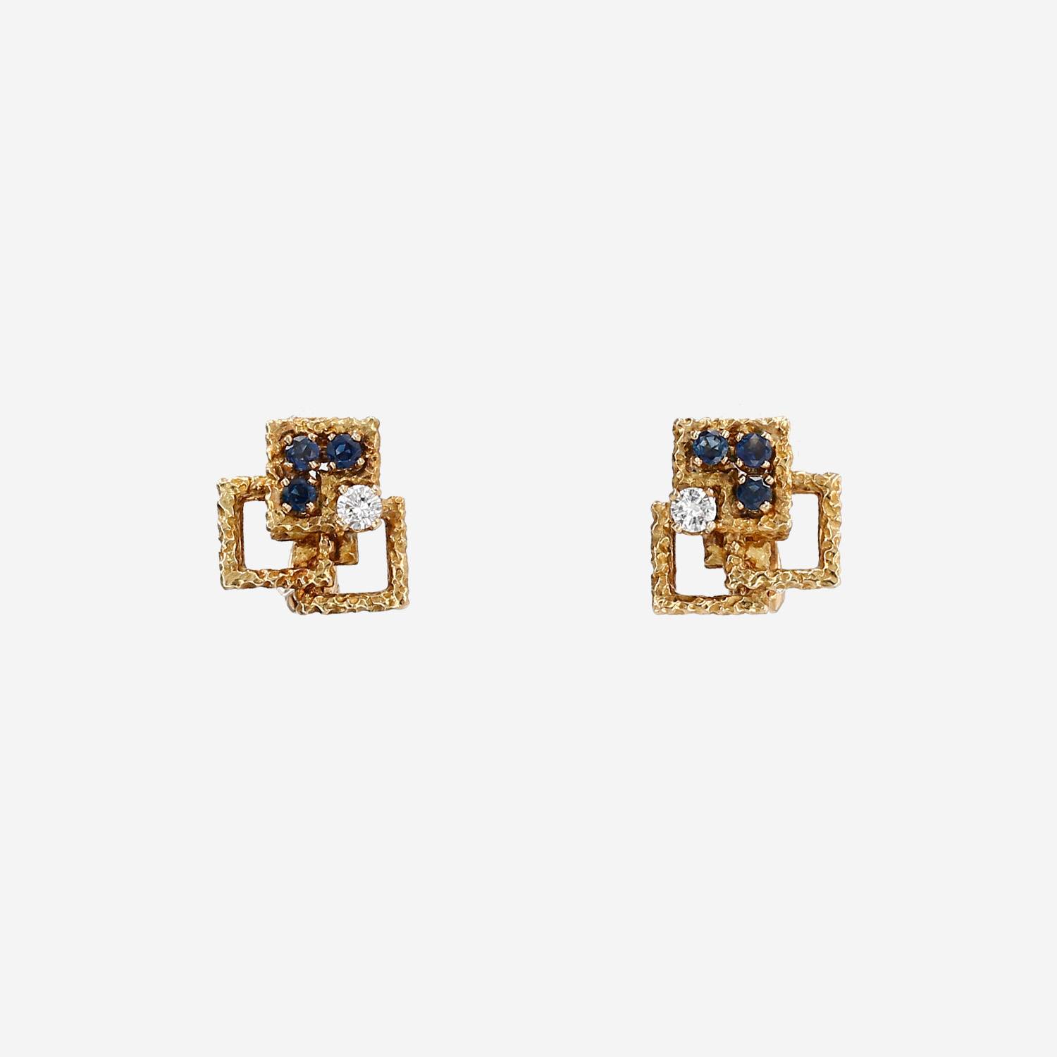 Mauboussin  earrings for non pierced ears in yellow gold, sapphires and diamonds