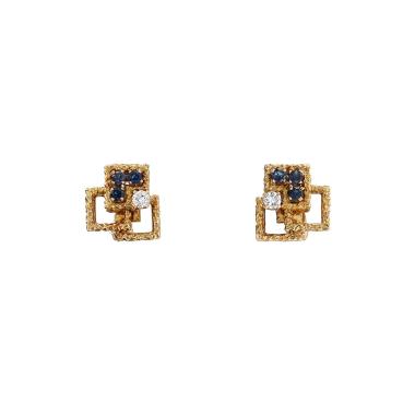 Mauboussin  earrings for non pierced ears in yellow gold, sapphires and diamonds