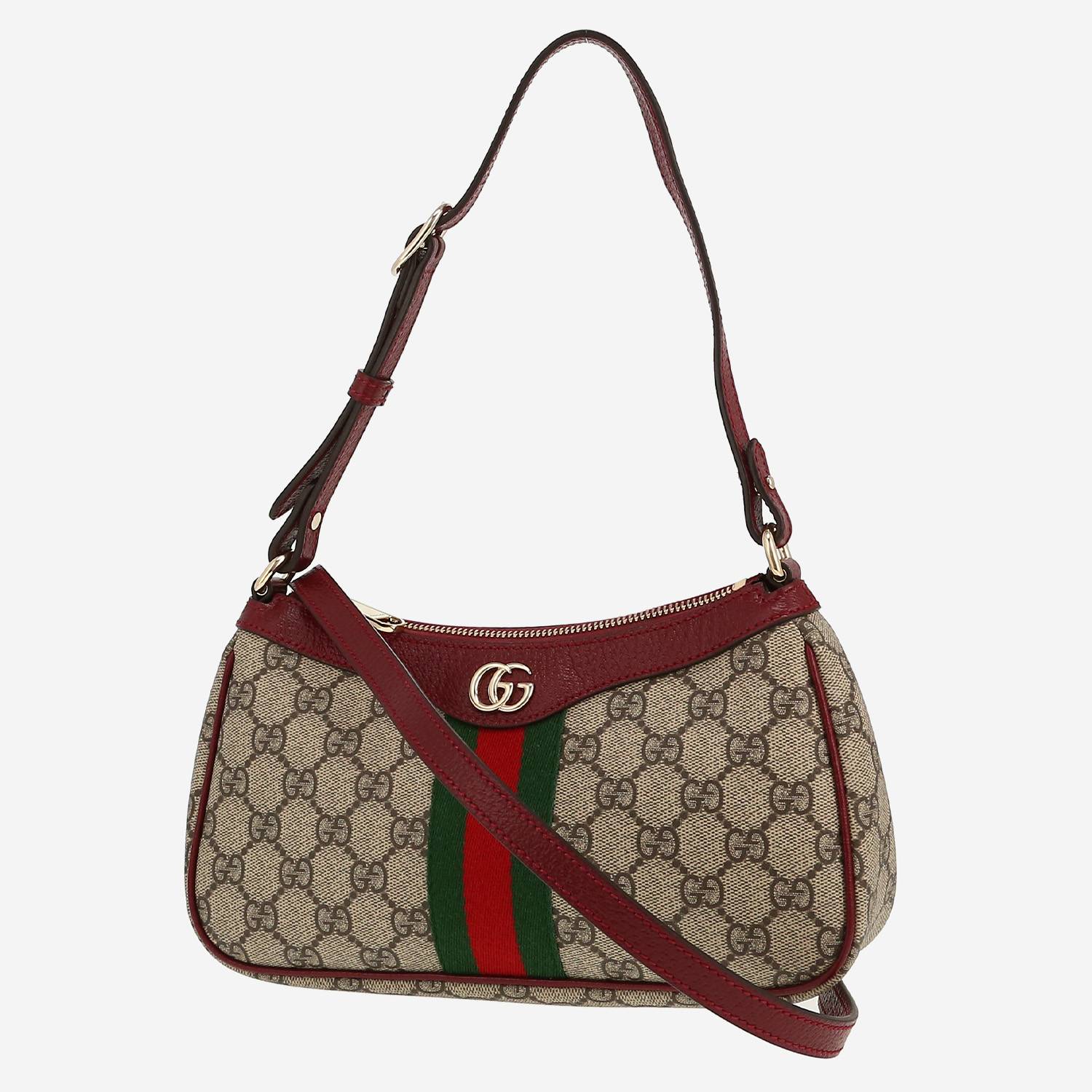 Borsa Gucci  Ophidia in tela "sûpreme GG" beige e pelle bordeaux