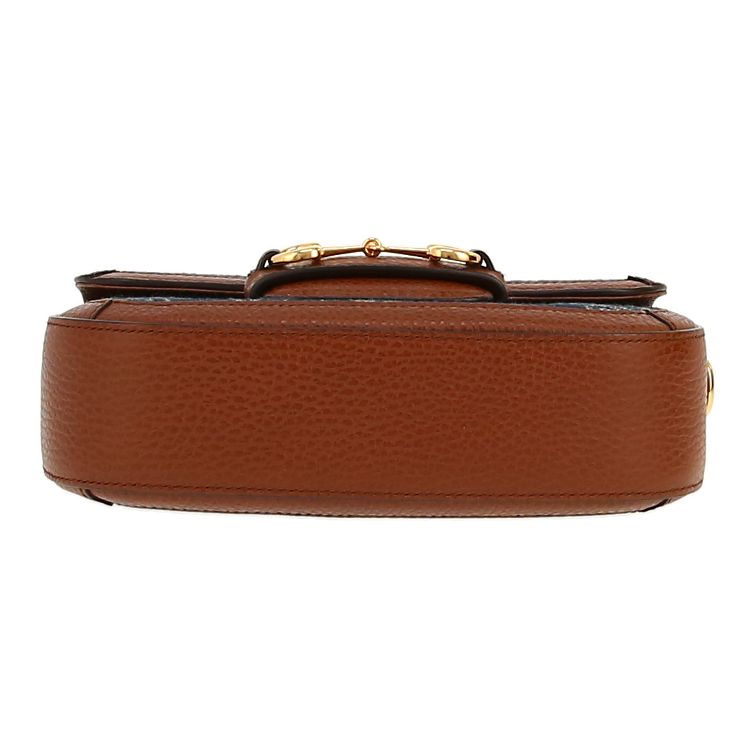 Gucci  1955 Horsebit mini  shoulder bag  in blue monogram denim canvas  and brown leather - Detail D1