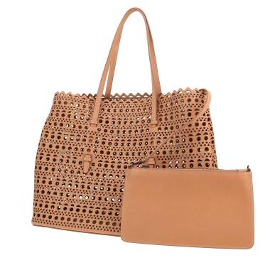 Sac cabas Alaïa  Mina en cuir rose-poudre