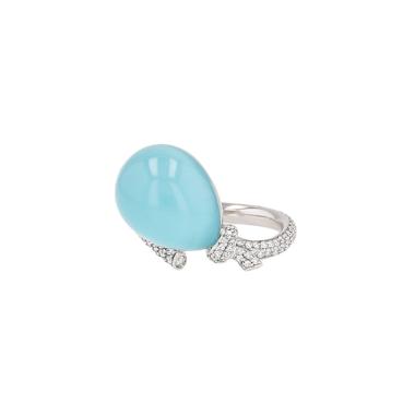 Bague Vhernier Palloncino en or blanc, diamants, turquoise et cristal de roche