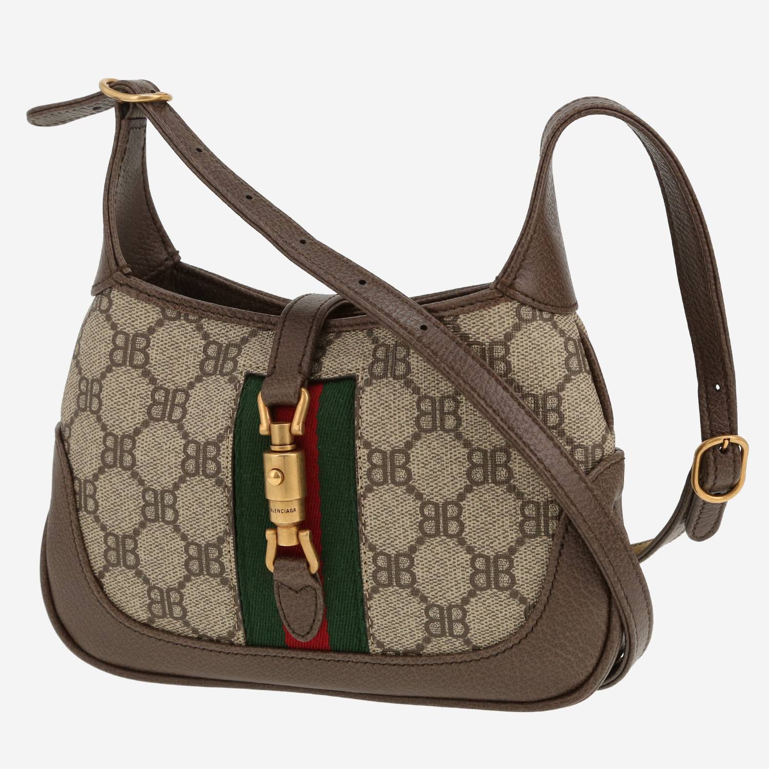 Sac bandoulière Balenciaga  x Gucci Jackie en toile siglée beige et cuir marron