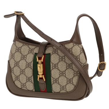 Borsa a tracolla Balenciaga  x Gucci Jackie in tela siglata beige e pelle marrone