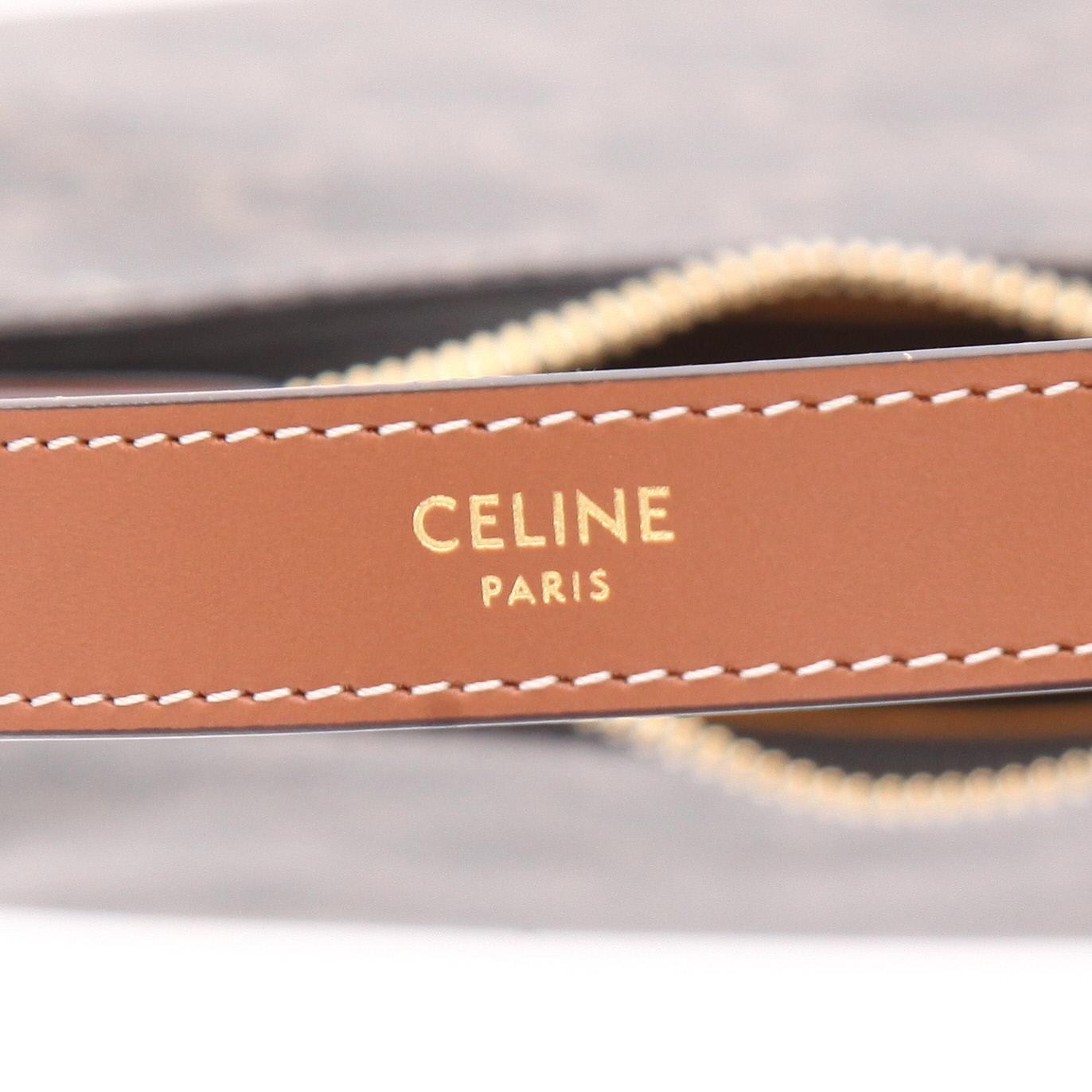 Celine  Ava medium model  handbag  in beige "Triomphe" canvas  and brown leather - Detail D2