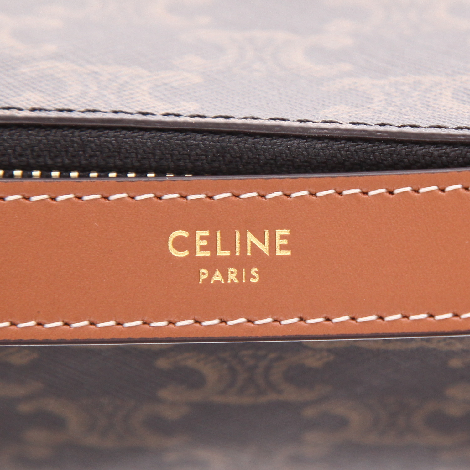 Borsa Celine  Ava modello medio  in tela "Triomphe" beige e pelle marrone - Detail D2