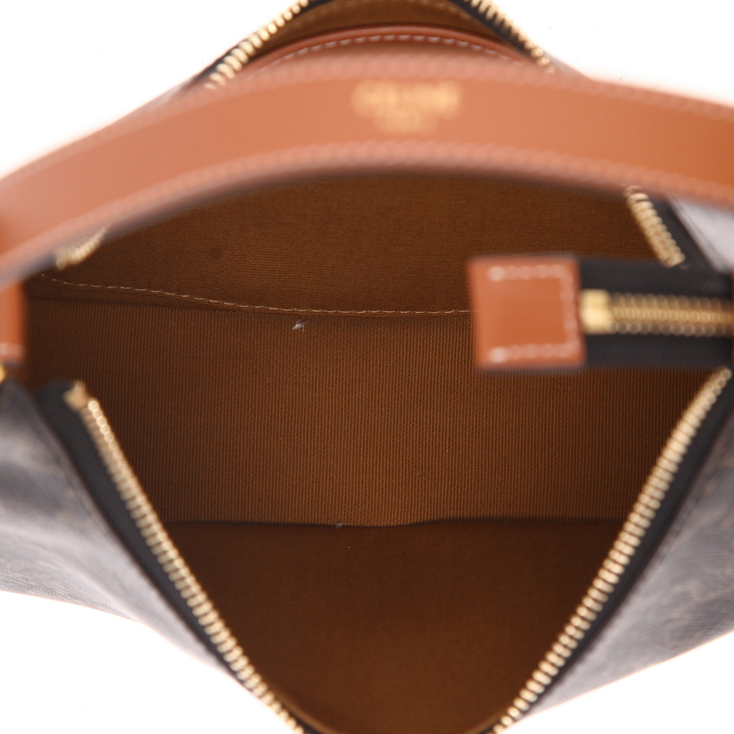 Celine  Ava medium model  handbag  in beige "Triomphe" canvas  and brown leather - Detail D3