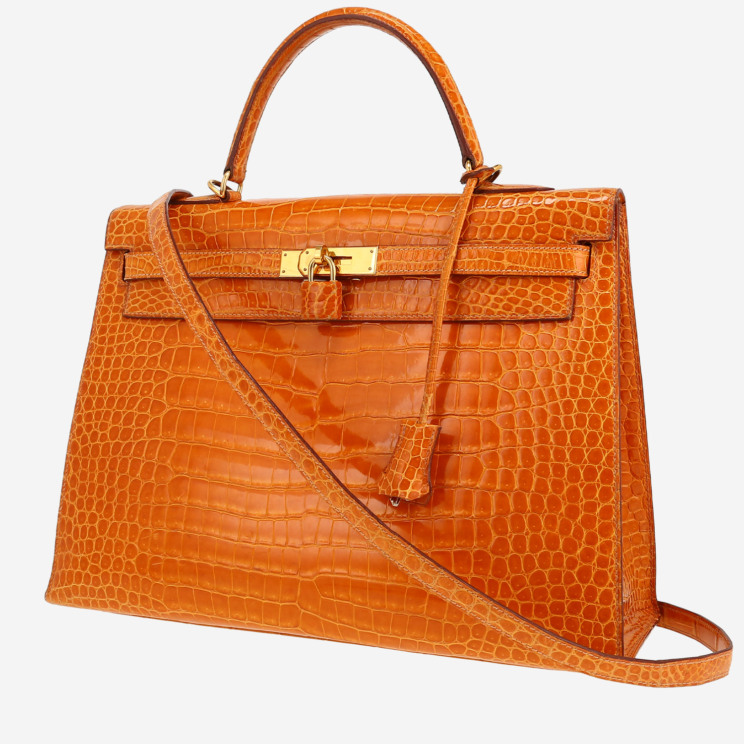 Borsa Hermès  Kelly 35 cm in coccodrillo marino arancione