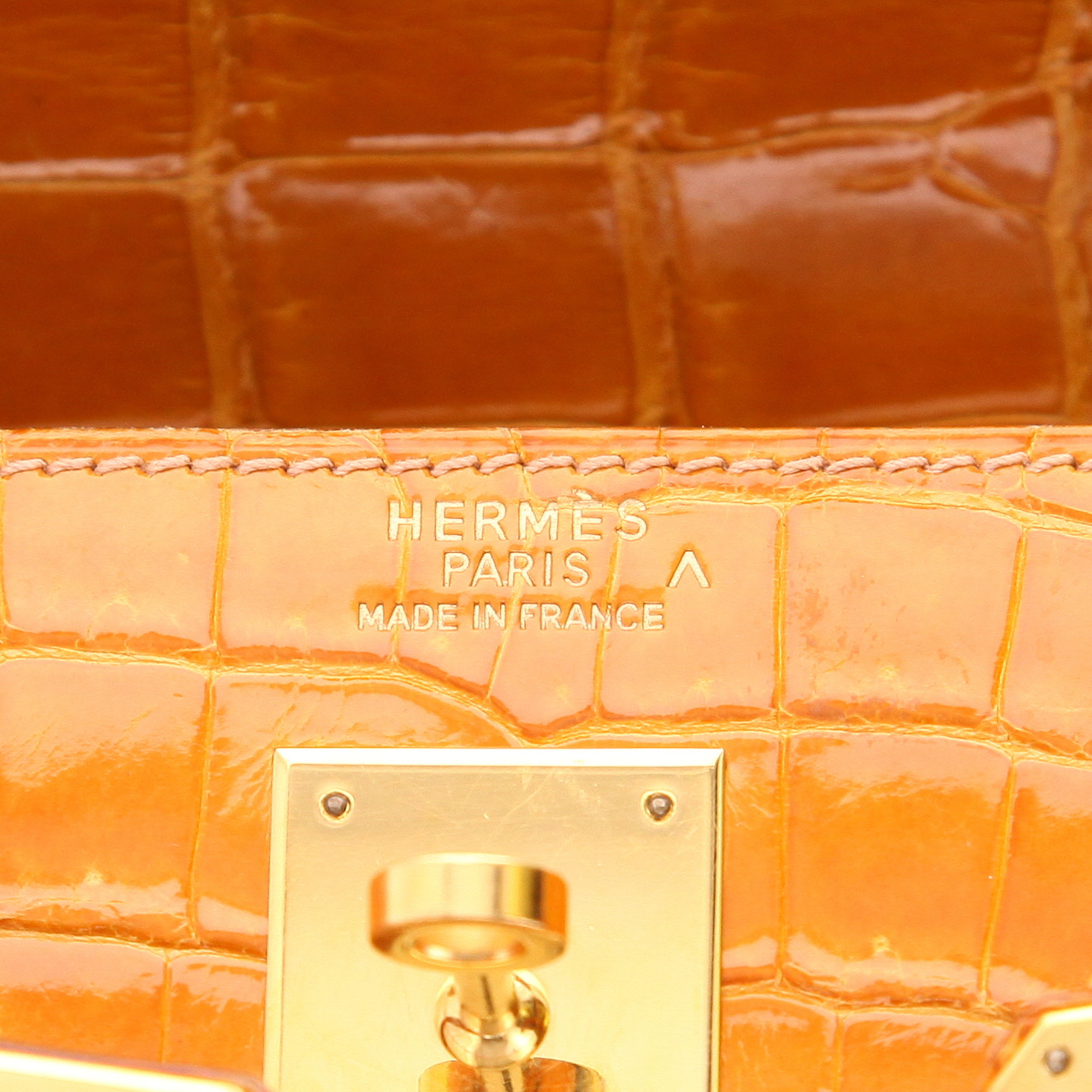 Sac à main Hermès  Kelly 35 cm en crocodile porosus orange - Detail D2