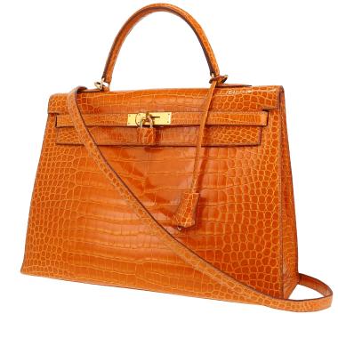 Sac à main Hermès  Kelly 35 cm en crocodile porosus orange