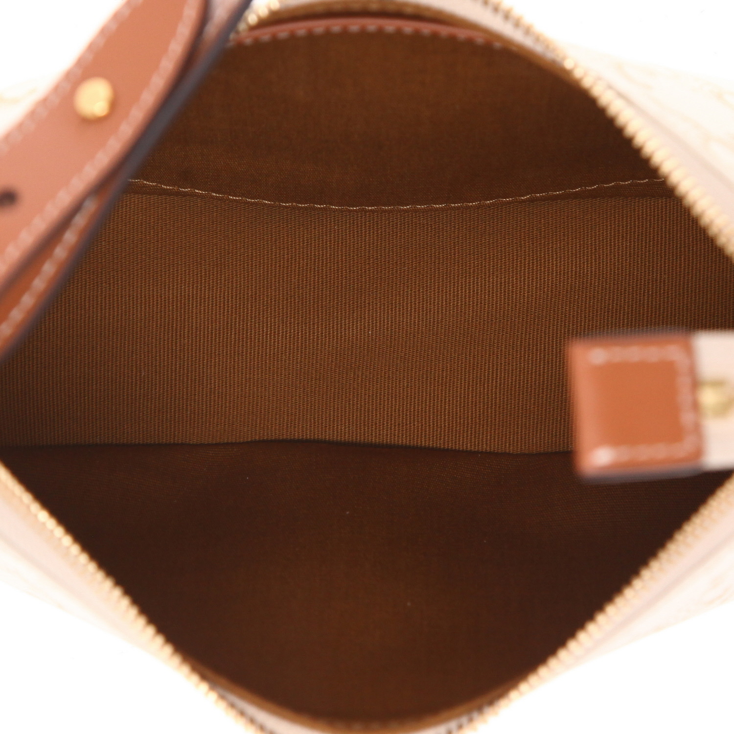 Bolso de mano Celine  Ava modelo mediano  en tejido "Triomphe" blanco y cuero marrón - Detail D3