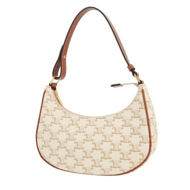 Bolso de mano Celine  Ava modelo mediano  en tejido "Triomphe" blanco y cuero marrón