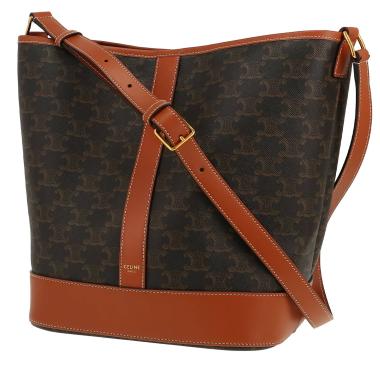 Sac bandoulière Celine  Seau moyen modèle  en toile Triomphe et cuir marron