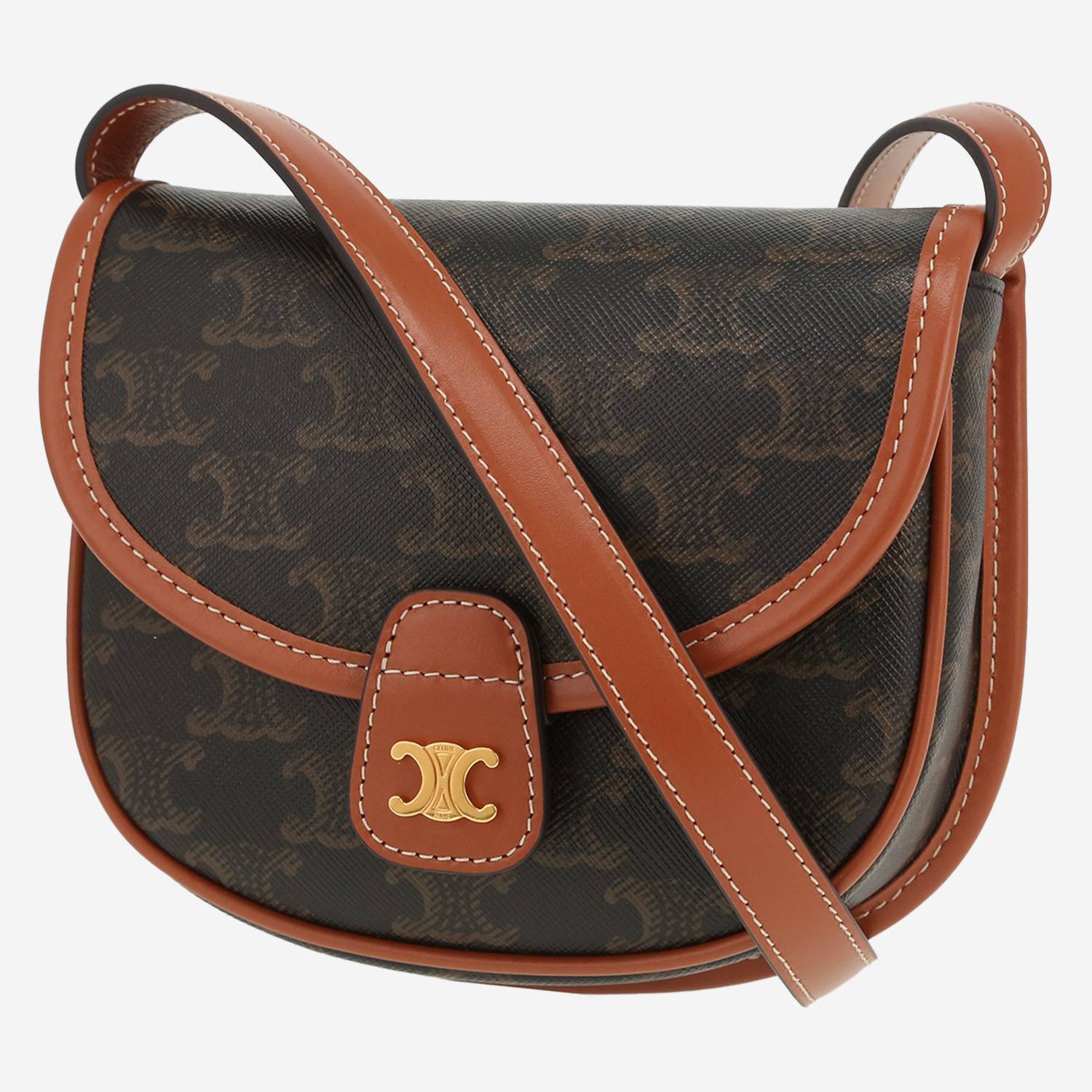 Sac bandoulière Celine  Folco mini  en toile Triomphe marron et cuir marron