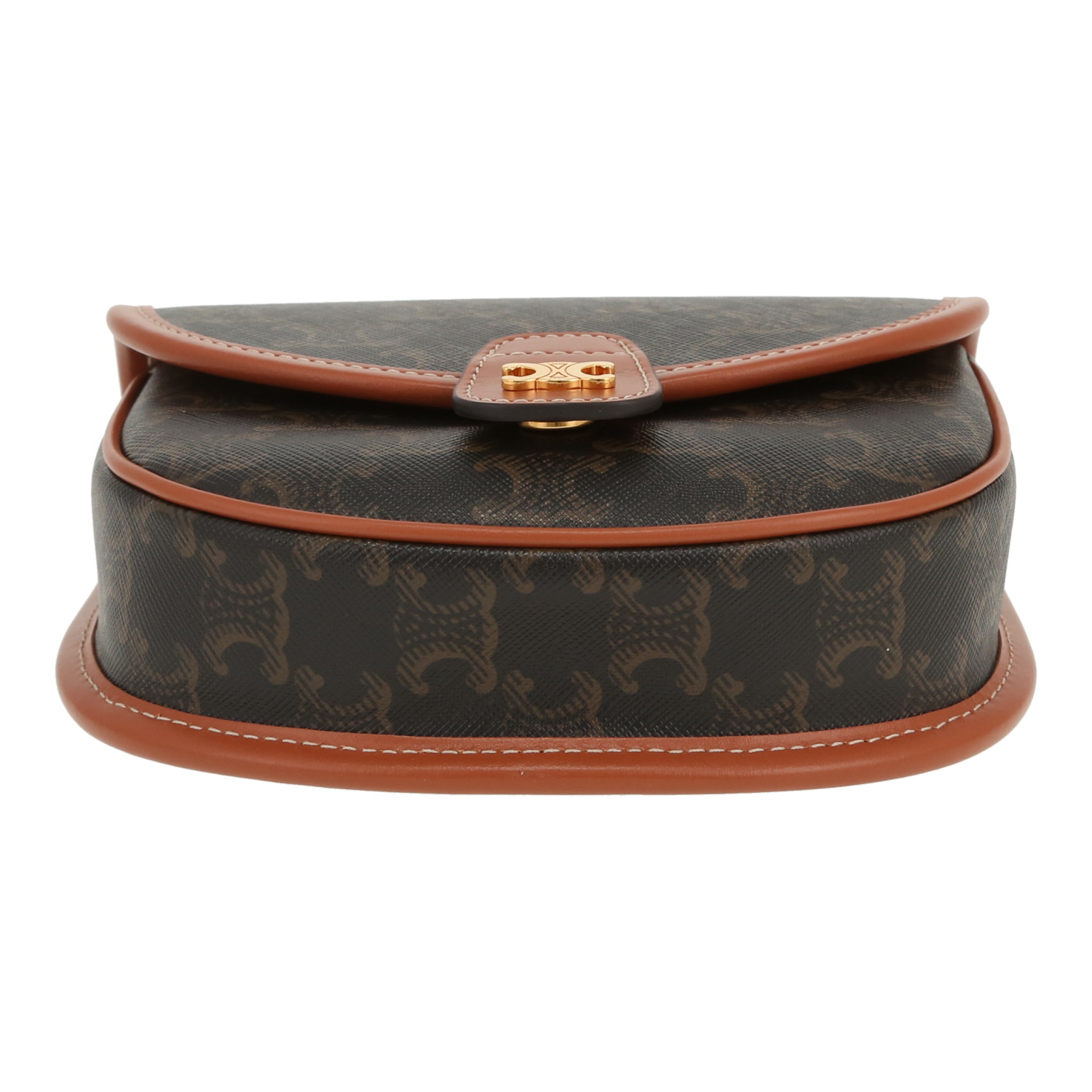 Bolso bandolera Celine  Folco mini  en tejido "Triomphe" marrón y cuero marrón - Detail D1