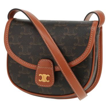 Sac bandoulière Celine  Folco mini  en toile Triomphe marron et cuir marron