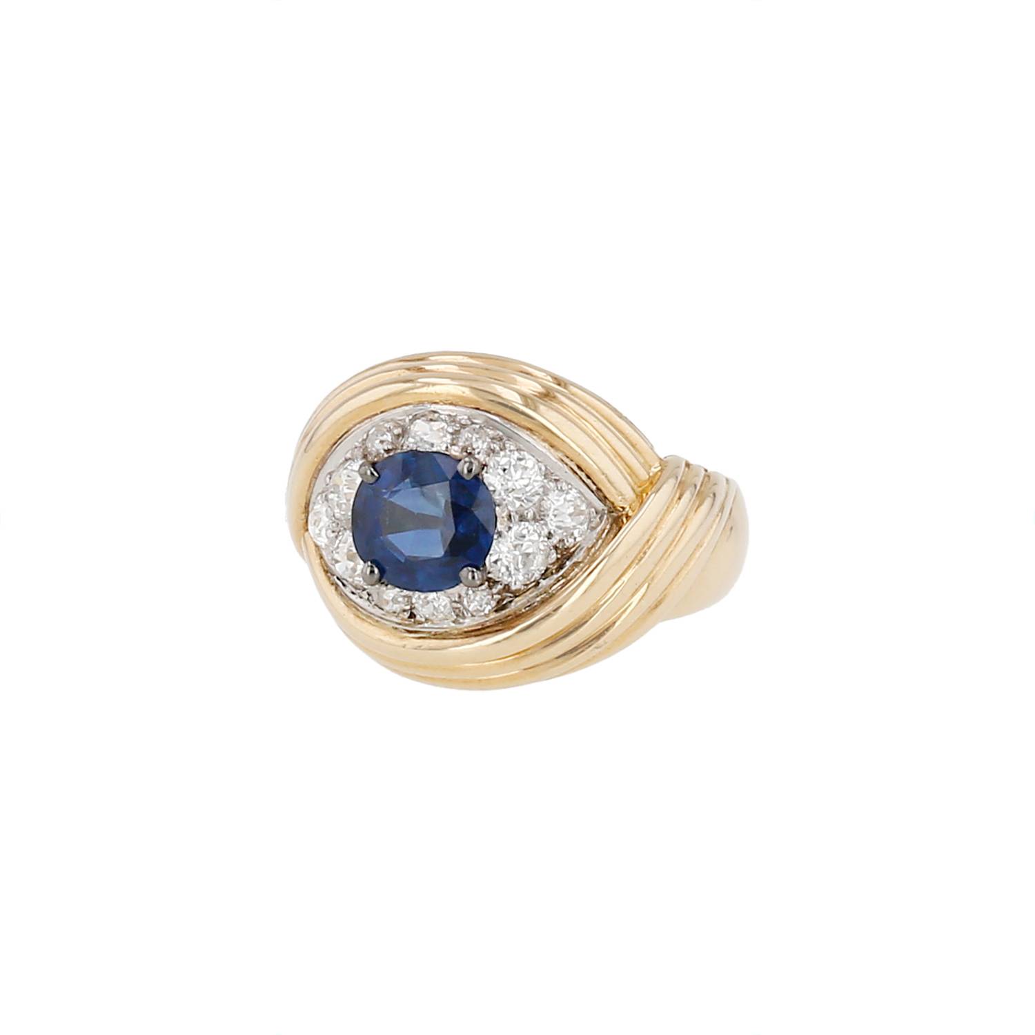 Bague Vintage Or Jaune Saphir Diamants Occasion
