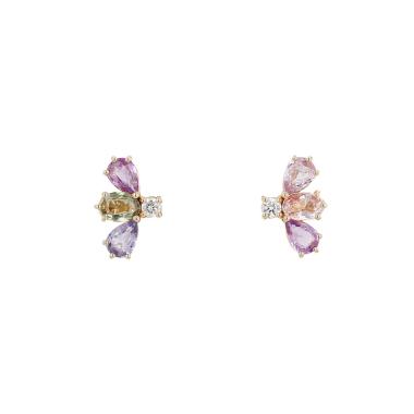Vintage  earrings in yellow gold, colored stones and diamond