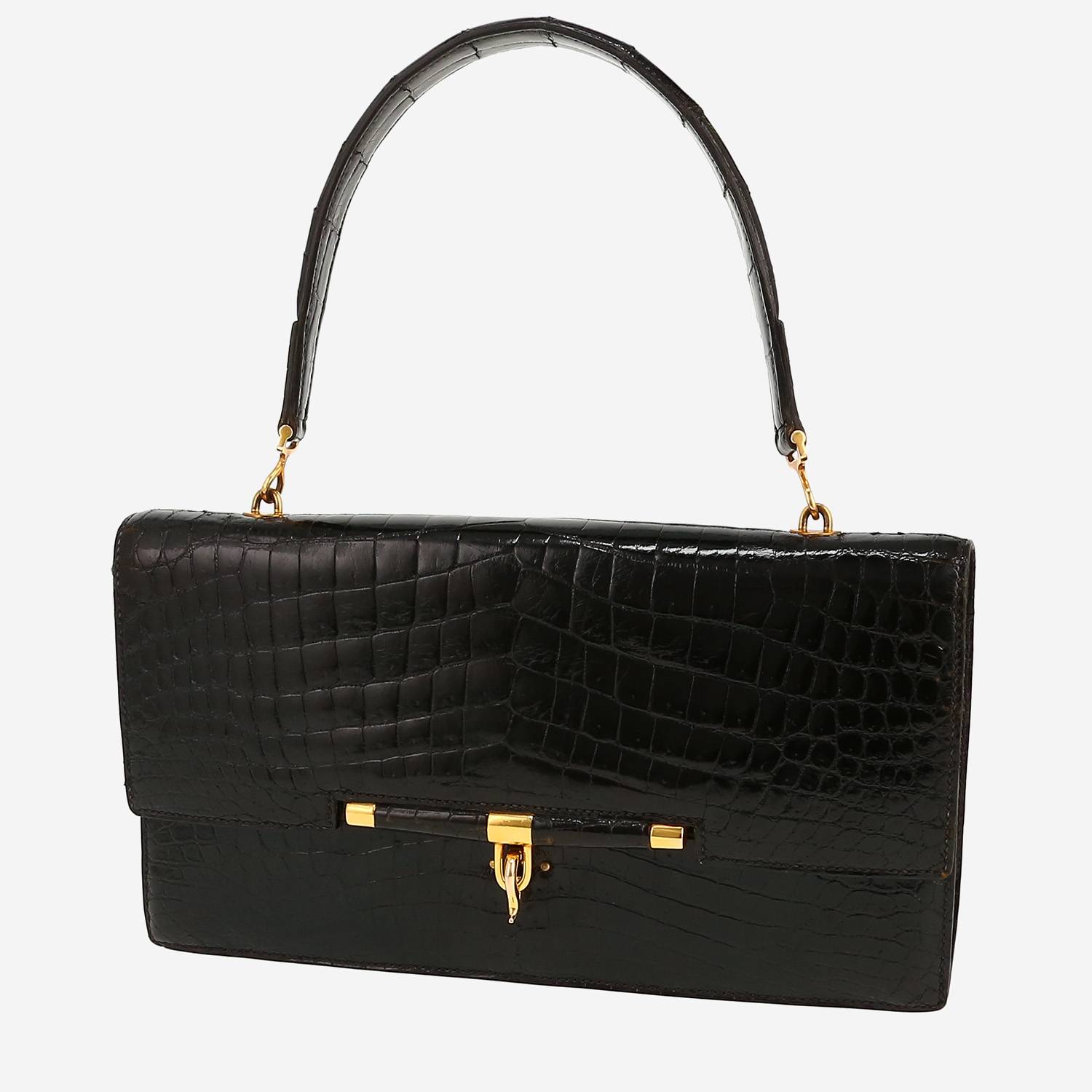 Bolso de mano Hermès  Palonnier en cocodrilo negro