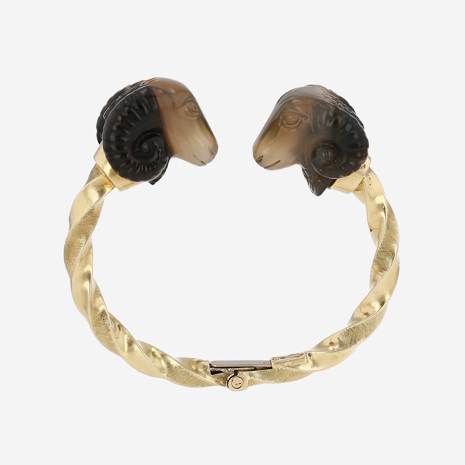 Bracelet jonc ouvrant Vintage  en or jaune et agate