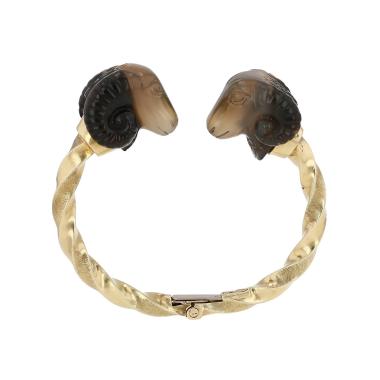 Opening Vintage  bangle in yellow gold and agate