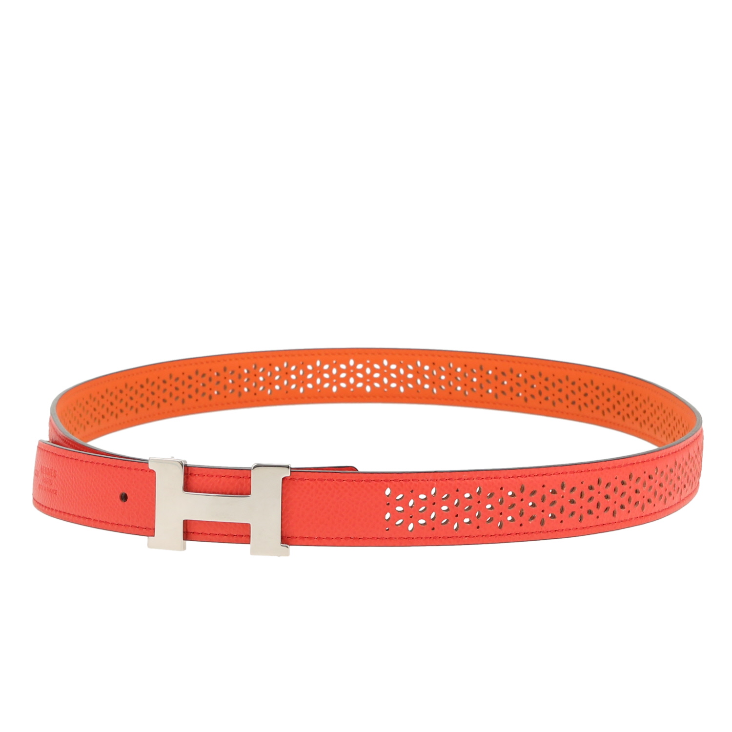 Cinturón Hermès  Ceinture H en cuero epsom naranja y rosa Jaipur - Detail D2