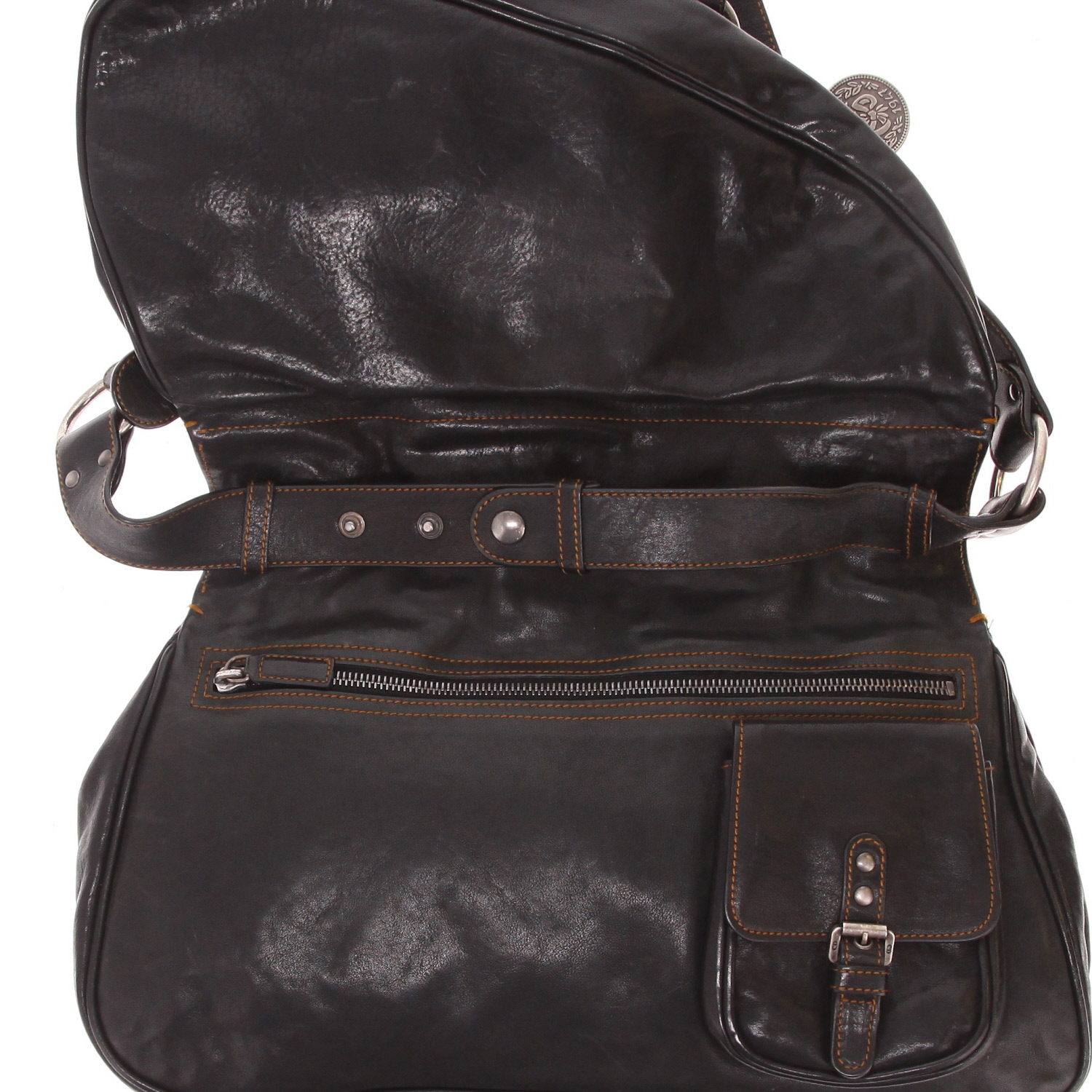 Sac porté épaule ou main Dior  Gaucho en cuir marron et jonc marron-caramel - Detail D4