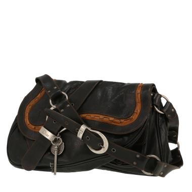 Borsa da spalla o a mano Dior  Gaucho in pelle marrone e profili marrone caramello