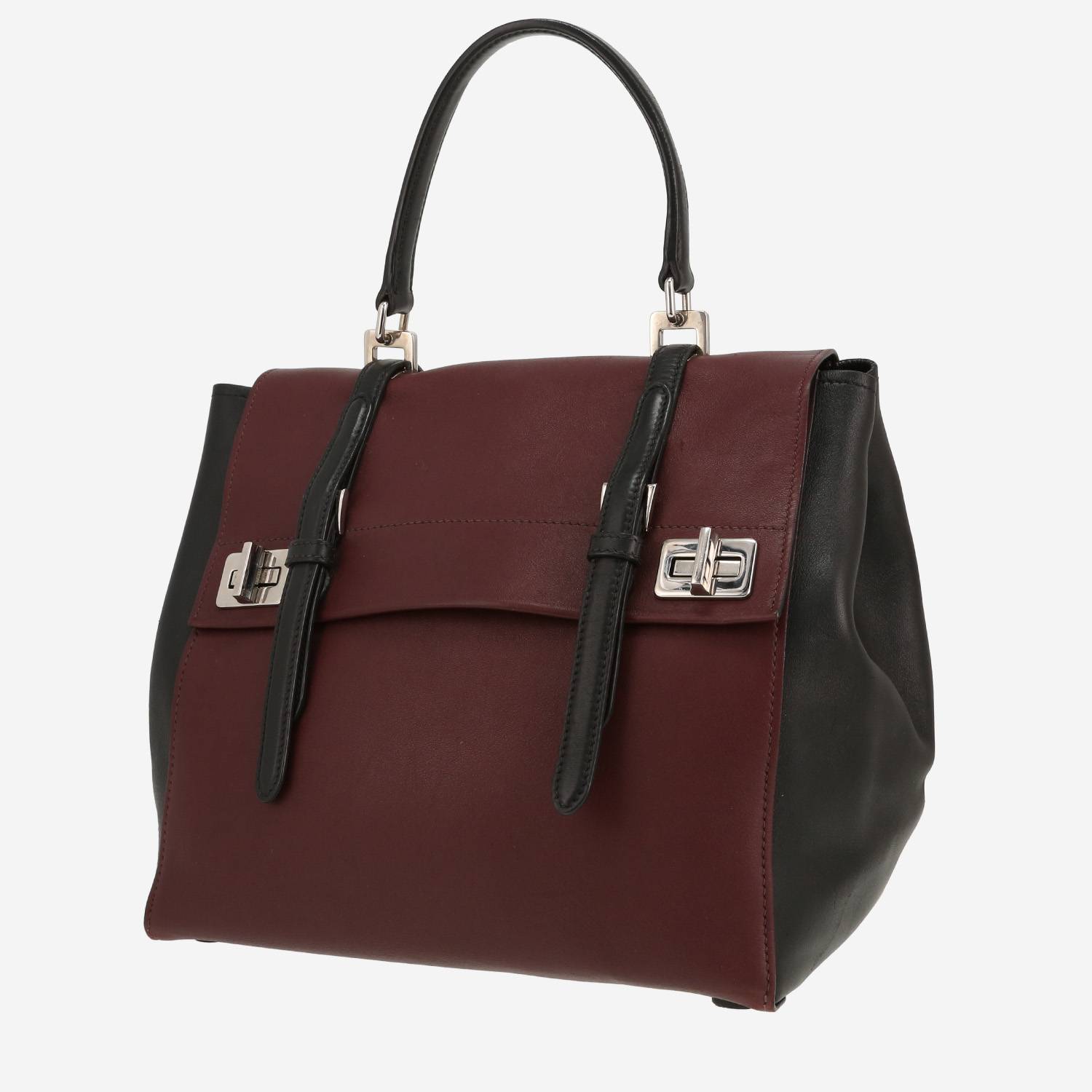 Sac à main Prada  Double Turn Lock en cuir bordeaux et noir