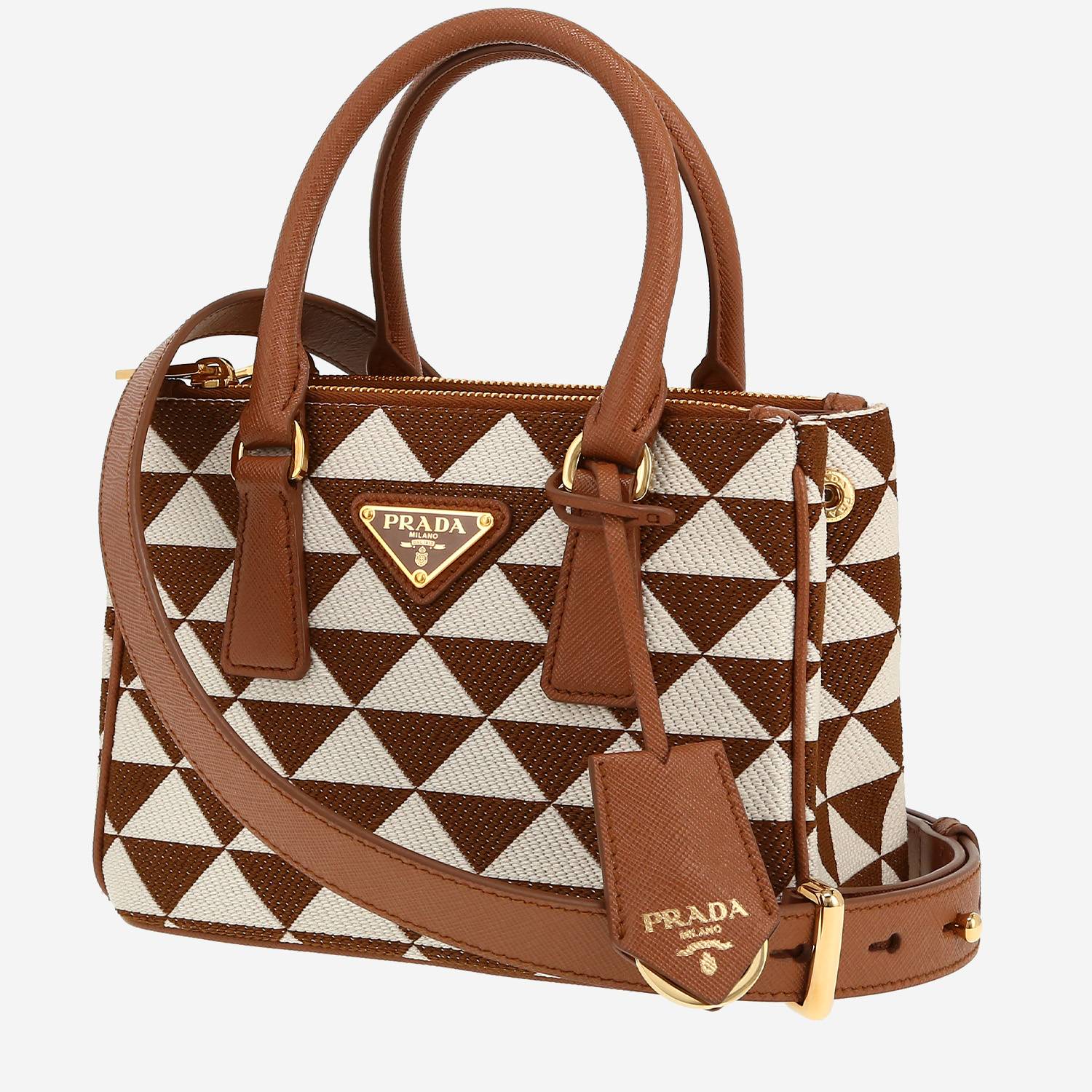 Borsa a tracolla Prada  Galleria in tela marrone e beige e pelle marrone