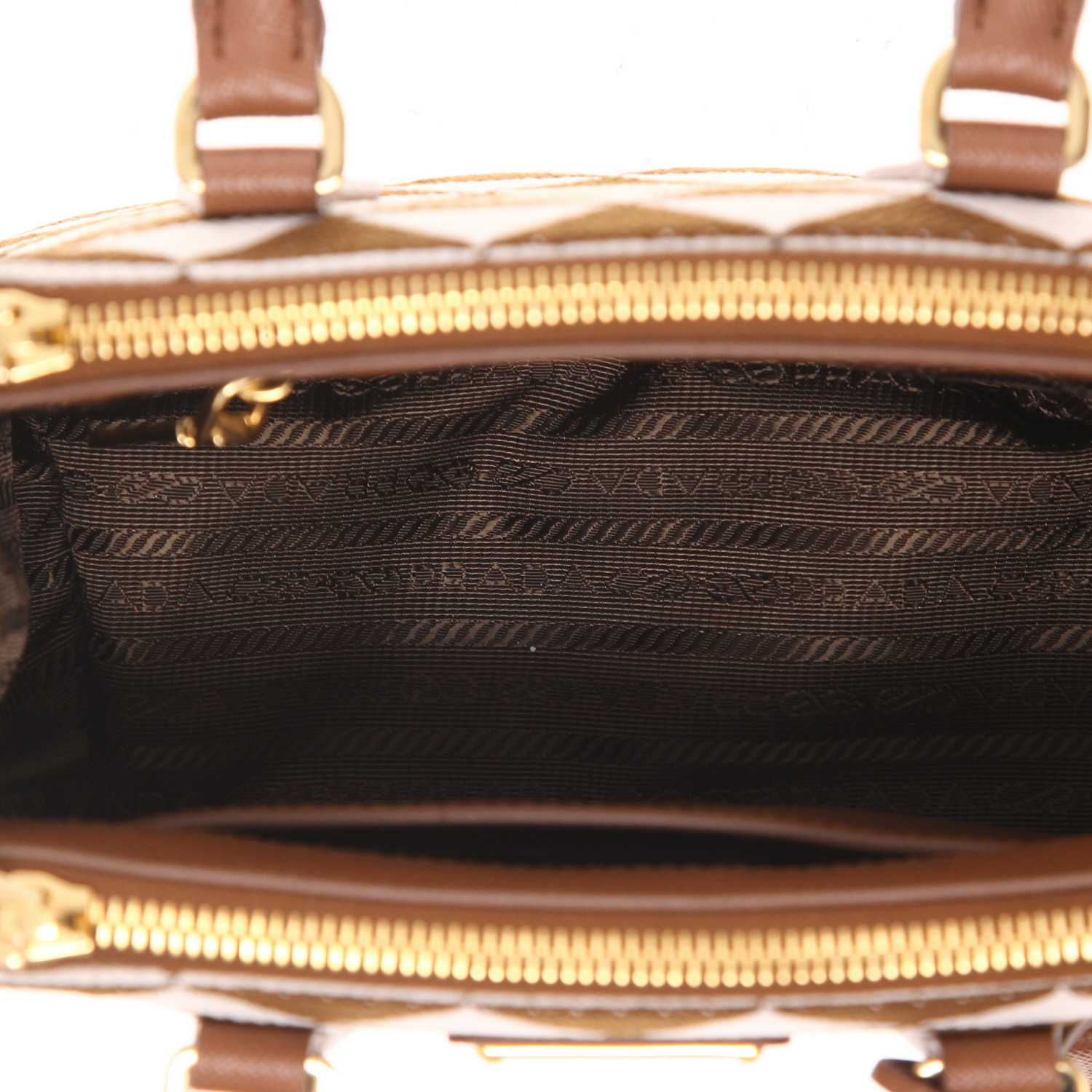 Borsa a tracolla Prada  Galleria in tela marrone e beige e pelle marrone - Detail D3