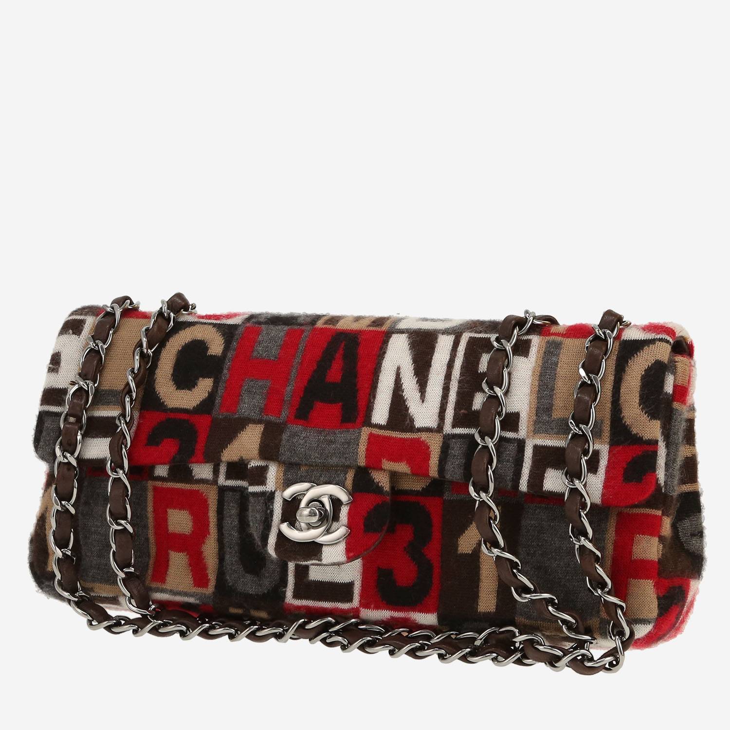 Sac à main Chanel   en laine rouge grise et marron