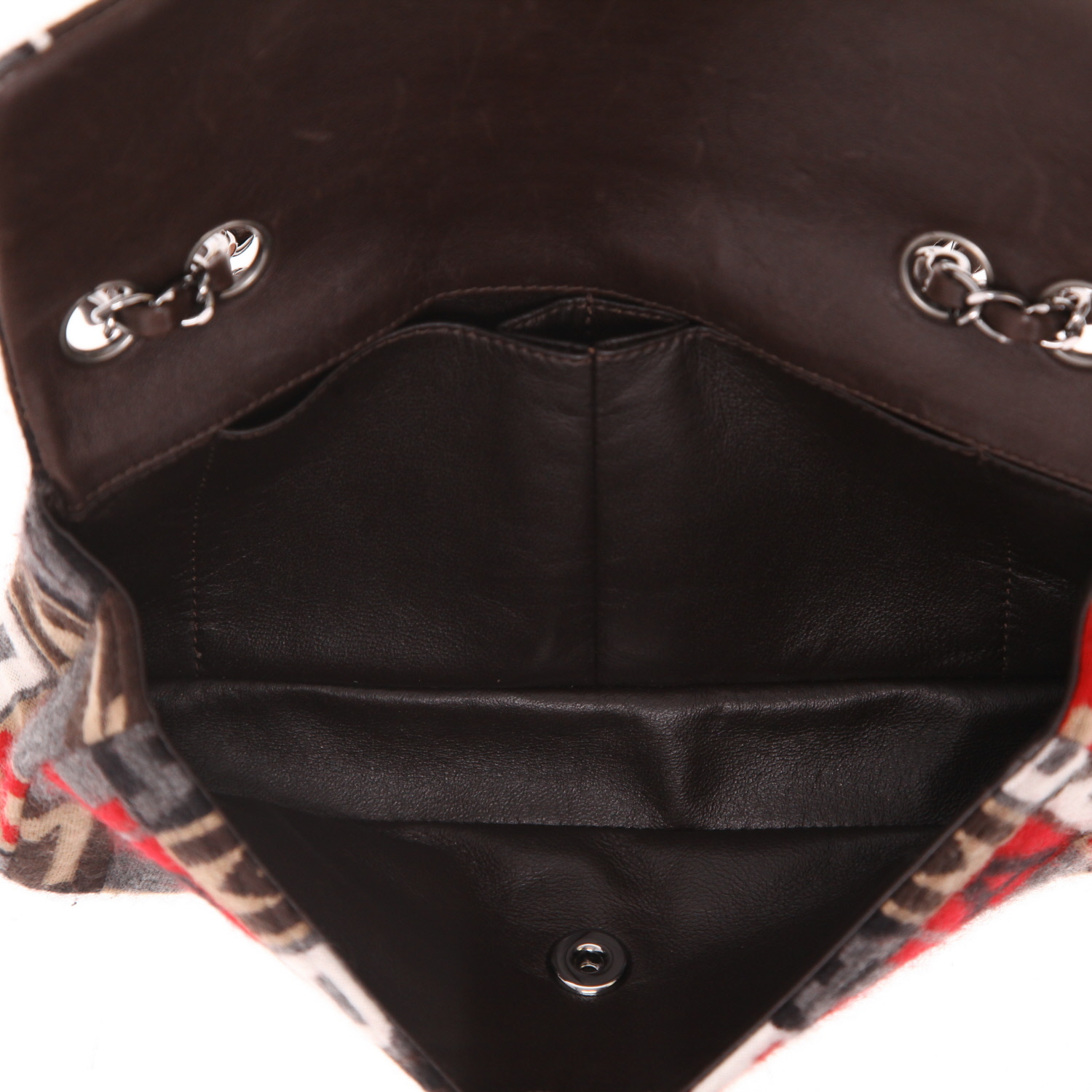 Bolso de mano Chanel   en lana roja gris y marrón - Detail D3