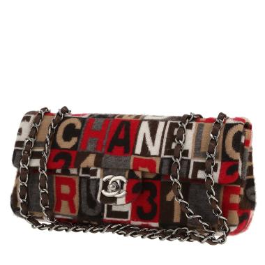 Chanel   handbag  in red, grey and brown whool