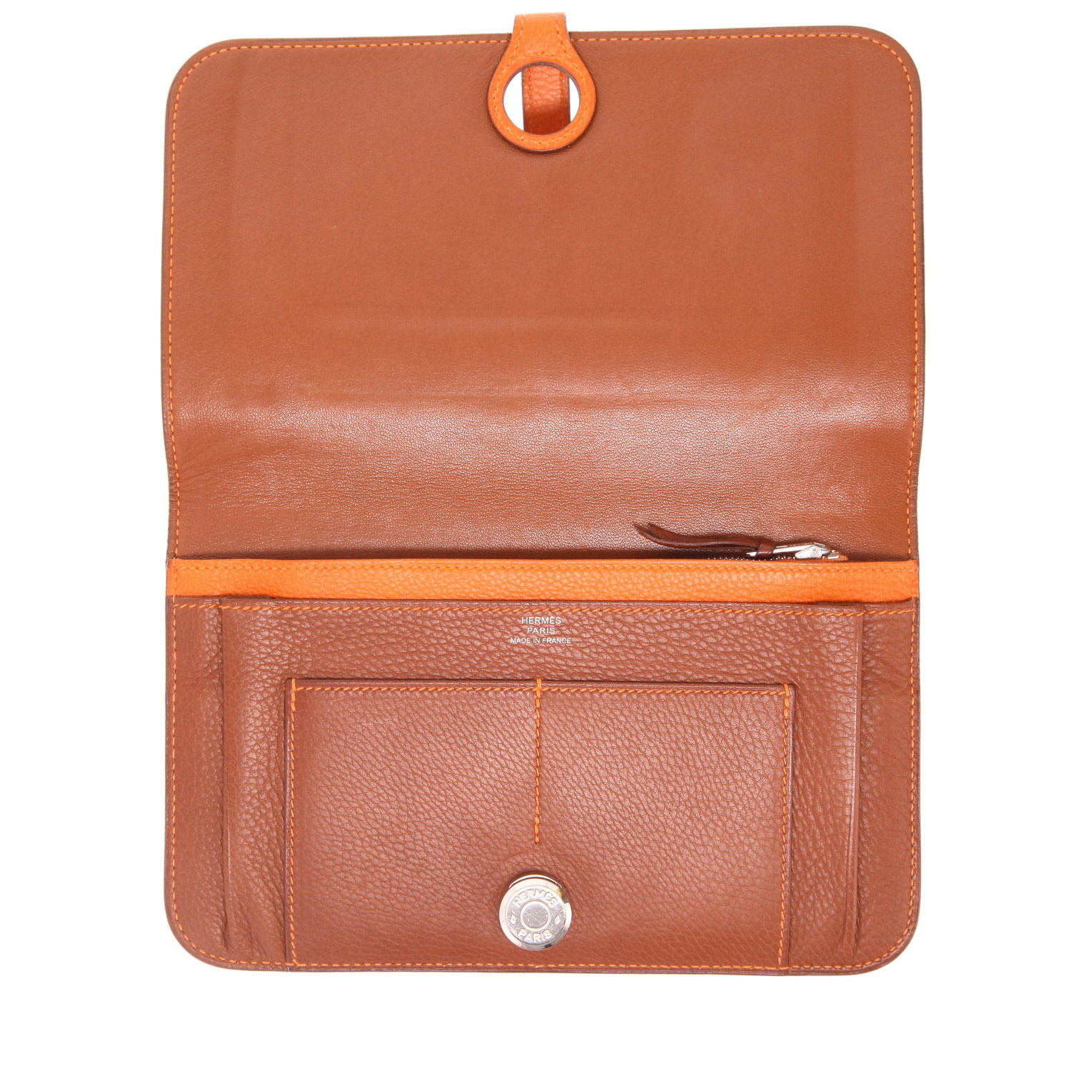 Billetera Hermès  Dogon en cuero granulado marrón - Detail D5