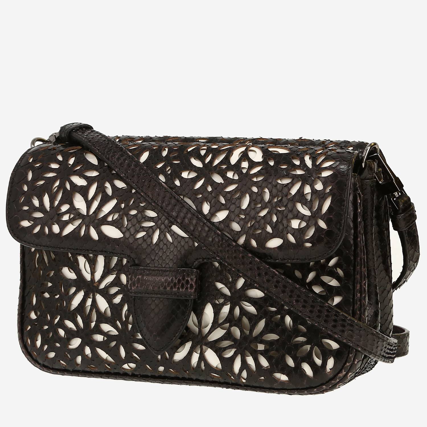 Sac bandoulière Alaïa   en python noir et cuir blanc