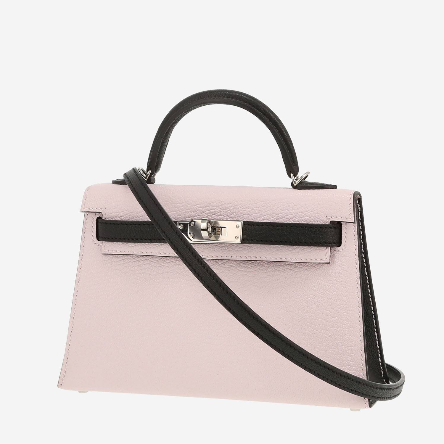 Sac bandoulière Hermès  Kelly 20 cm en cuir Mysore Mauve Pâle et noir